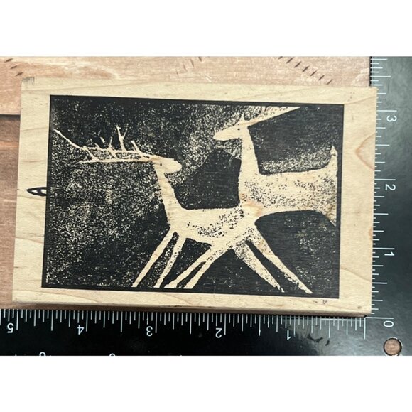 Vintage Outlines Rubber Stamp Co. wood mounted Deer Design winter H648 - Picture 1 of 6